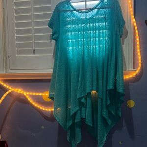 NWOT Umgee Flowy Teal Asymmetrical Top very oversized size large